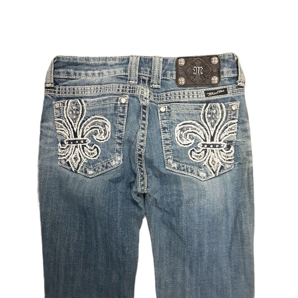 Miss Me Jeans Skinny Slim Fleur De lis Rhinestone Denim JP5109SK-2 Sz 27